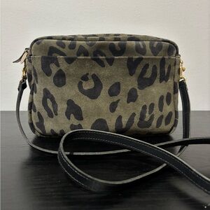 Clare V Marisol Suede Green Cheetah Leopard Animal Print Crossbody Bag